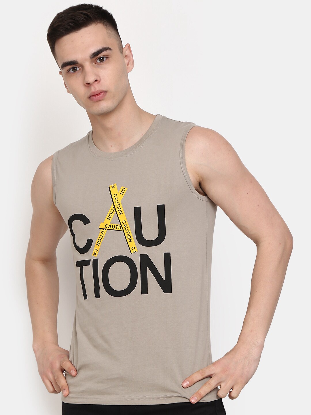 

V-Mart Printed Round Neck Cotton Undershirt Vests, Beige