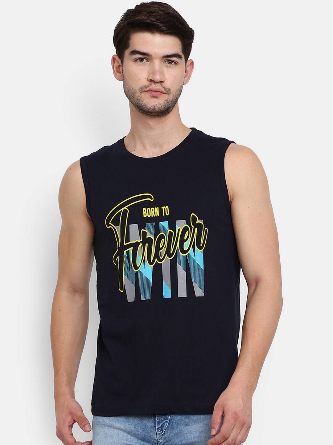 

V-Mart Printed Cotton Basic Vest, Black