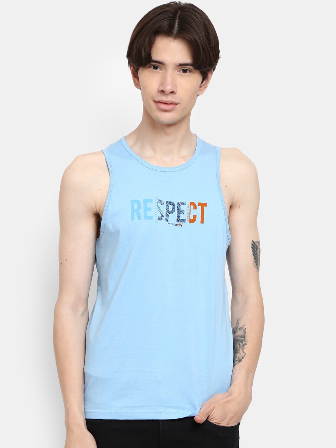 

V-Mart Printed Cotton Round Neck Innerwear Basic Vest, Blue