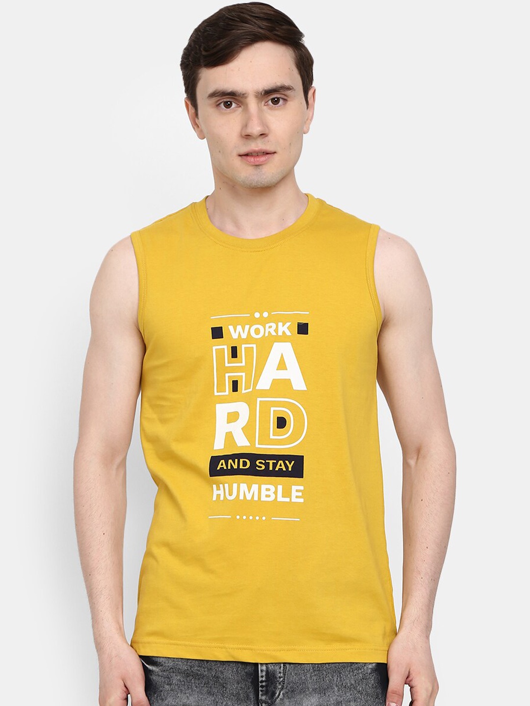 

V-Mart Printed Cotton Basic Vest, Mustard