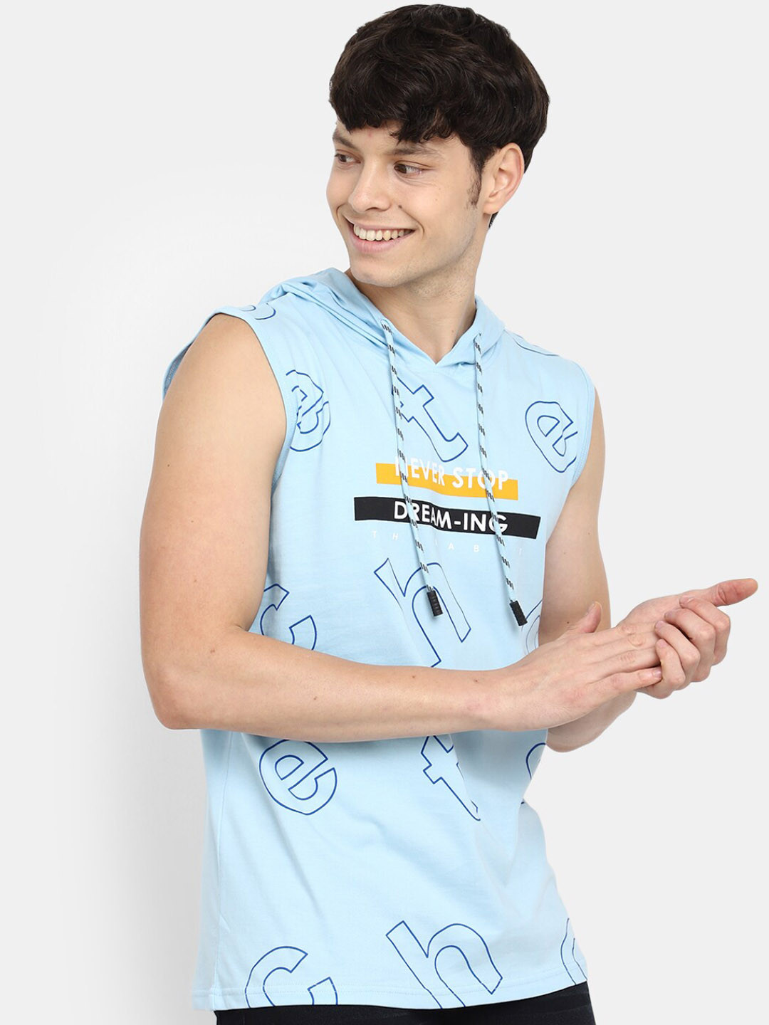 

V-Mart Printed Cotton Hooded Neck Innerwear Basic Vest, Blue