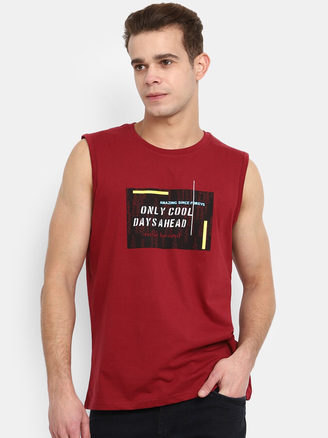

V-Mart Printed Round Neck Cotton Undershirt Vests, Maroon