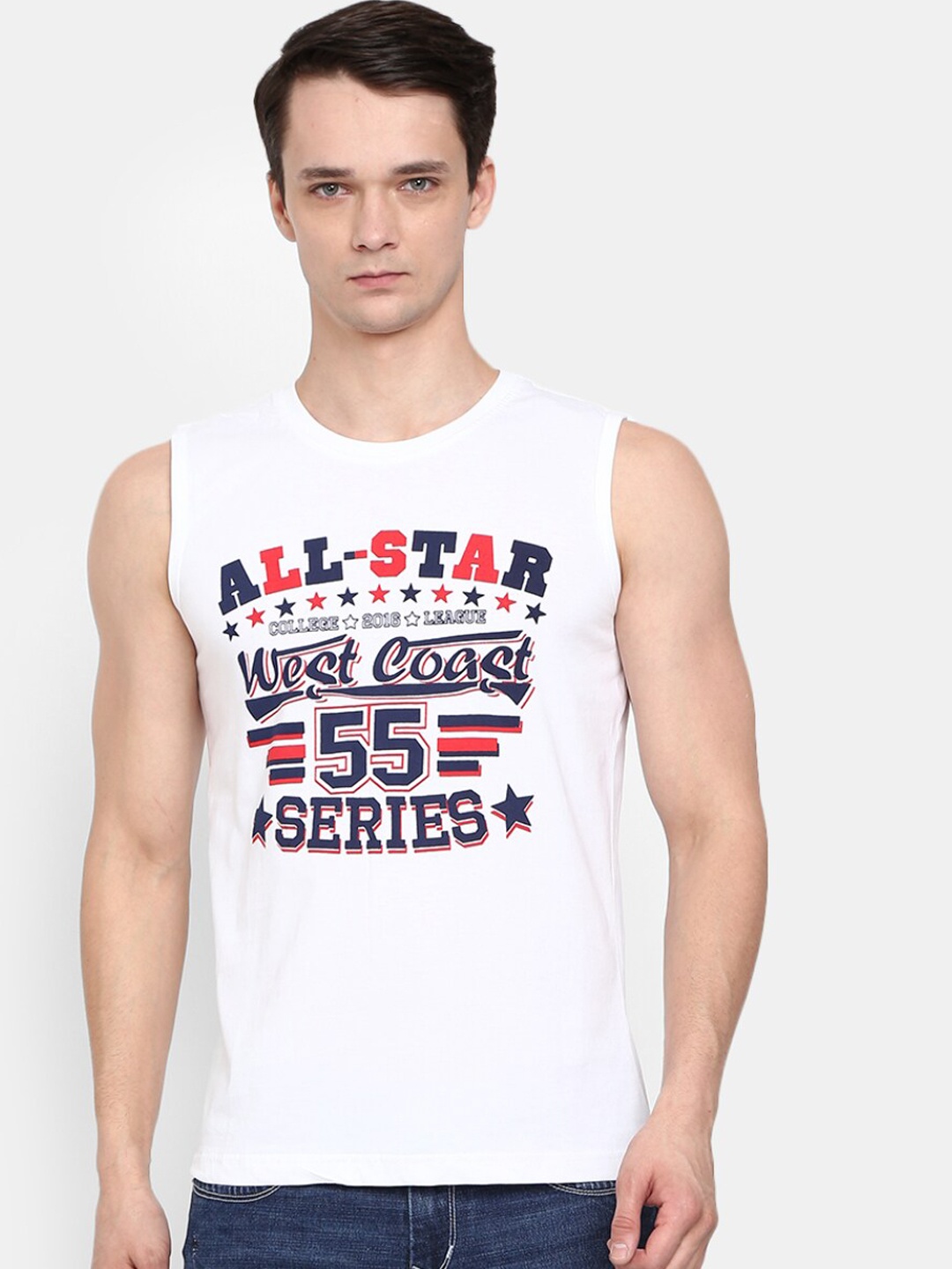 

V-Mart Printed Cotton Basic Vest, White