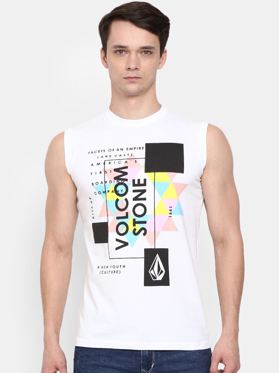 

V-Mart Printed Cotton Basic Vest, White