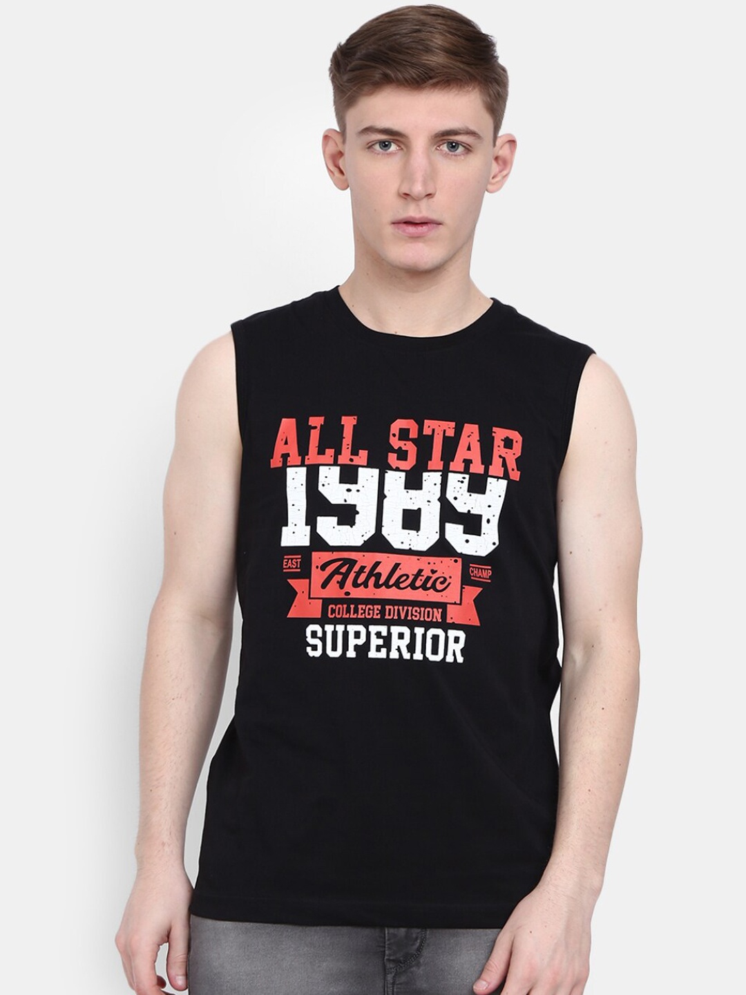 

V-Mart Printed Cotton Basic Innerwear Vest, Black