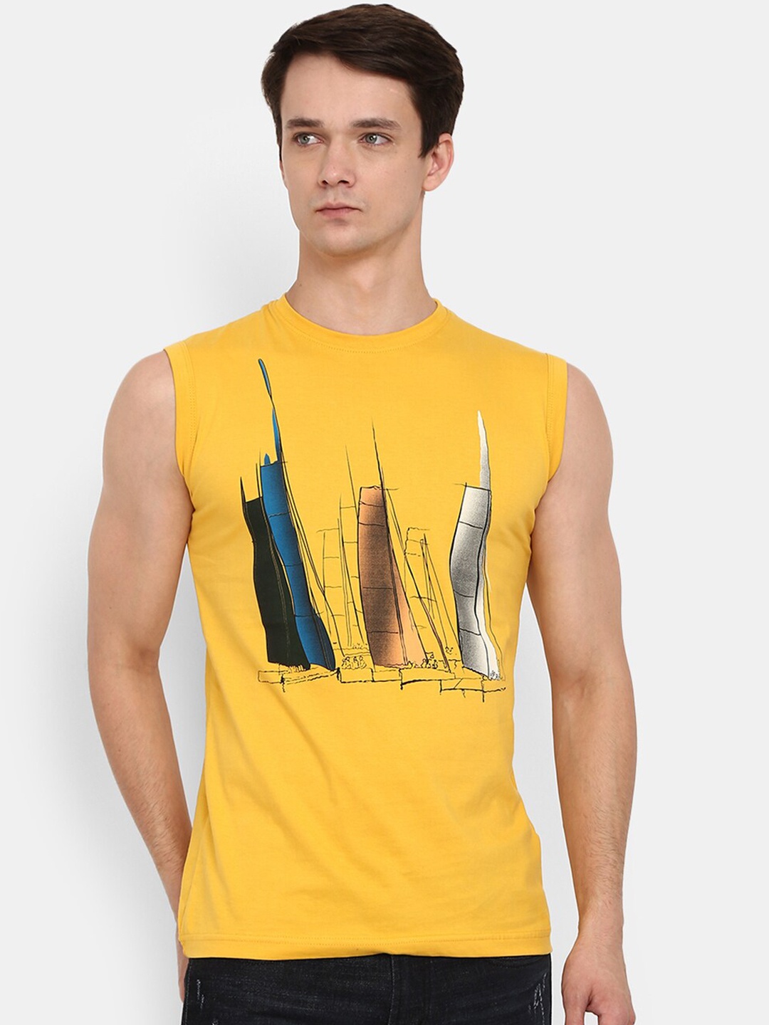 

V-Mart Printed Cotton Basic Vest, Mustard