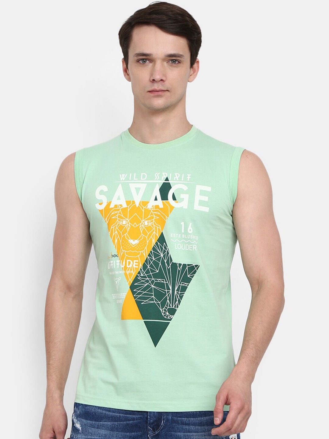 

V-Mart Printed Cotton Round Neck Innerwear Basic Vest, Green