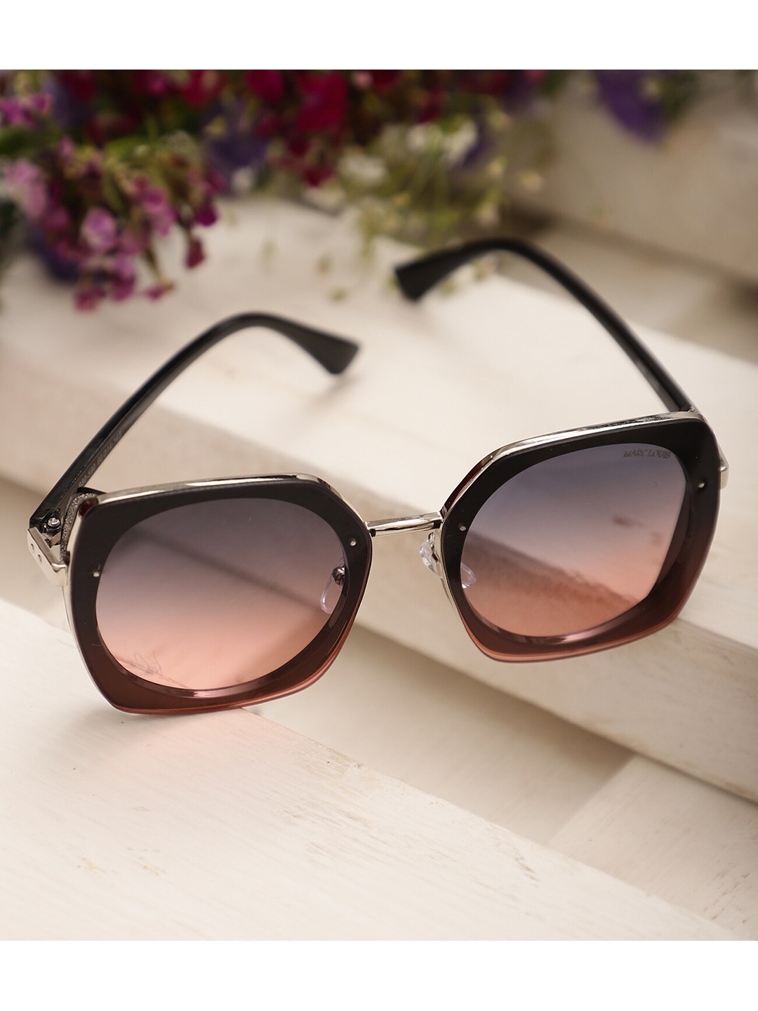 

MARC LOUIS Women UV Protected Rimless Square Sunglasses ML B80-590 SILVER BROWN SG