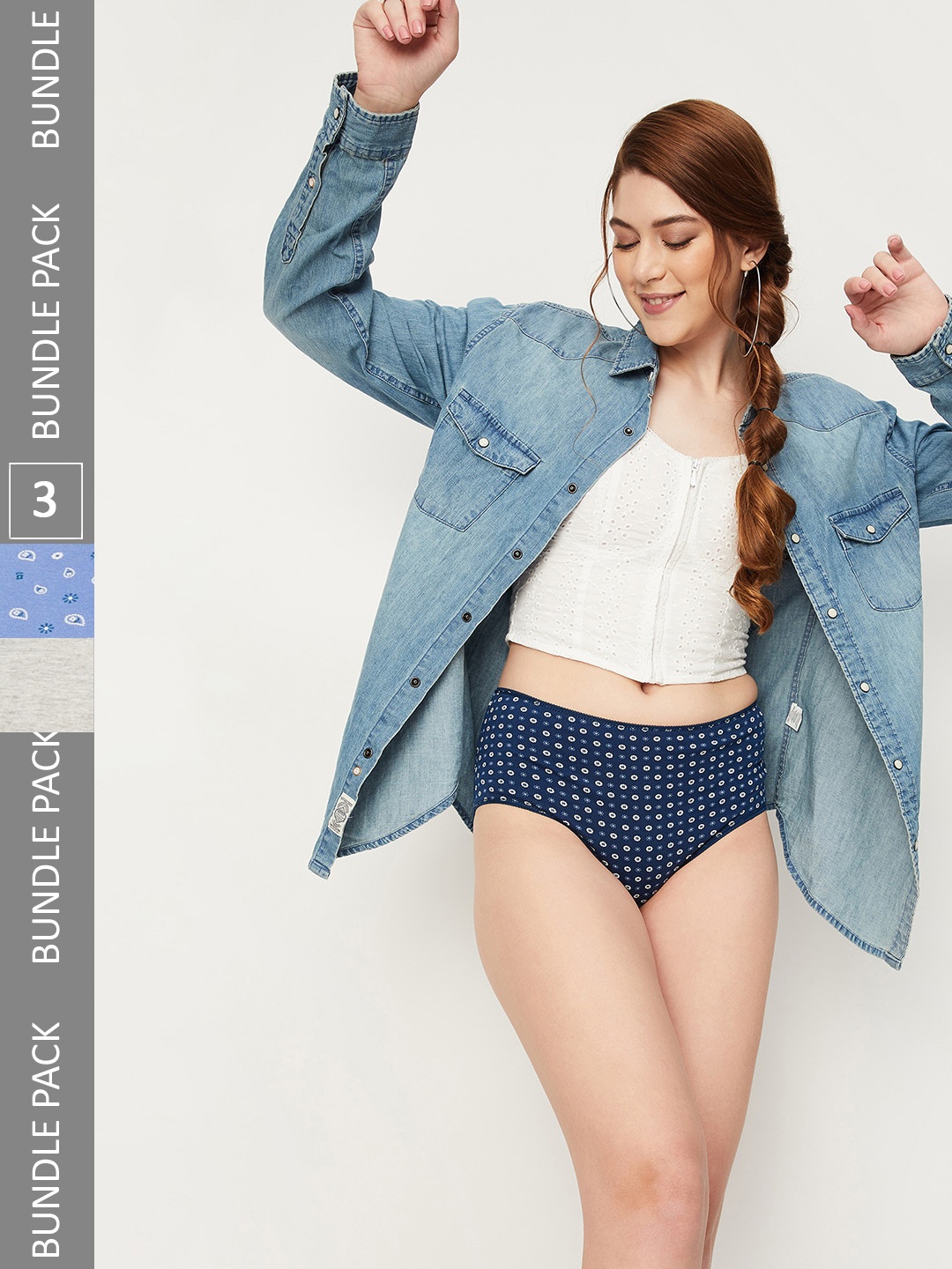 

max Women Pack Of 3 Floral Printed Pure Cotton Hipster Briefs, Blue