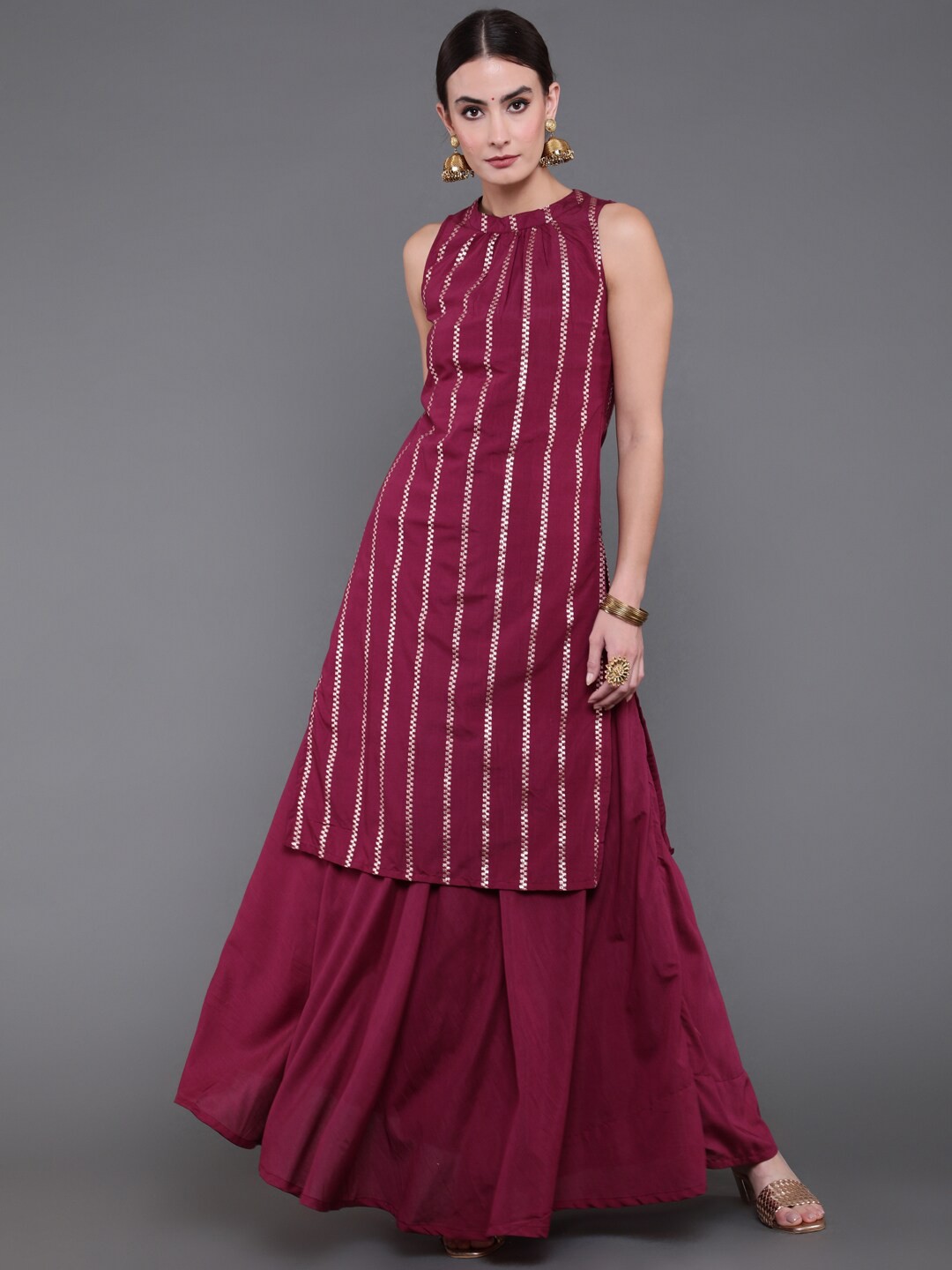 

antaran Woven Design Chanderi Cotton Kurta with Skirt, Purple