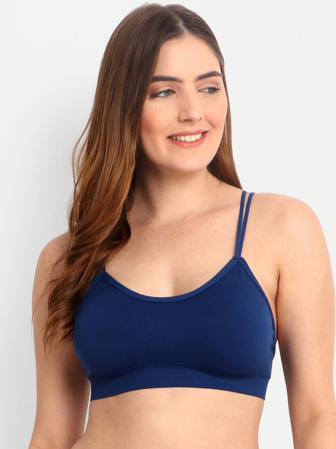 

INFINIUM Lightly Padded Dry Fit All Day Comfort Seamless Sports Workout Bra, Navy blue