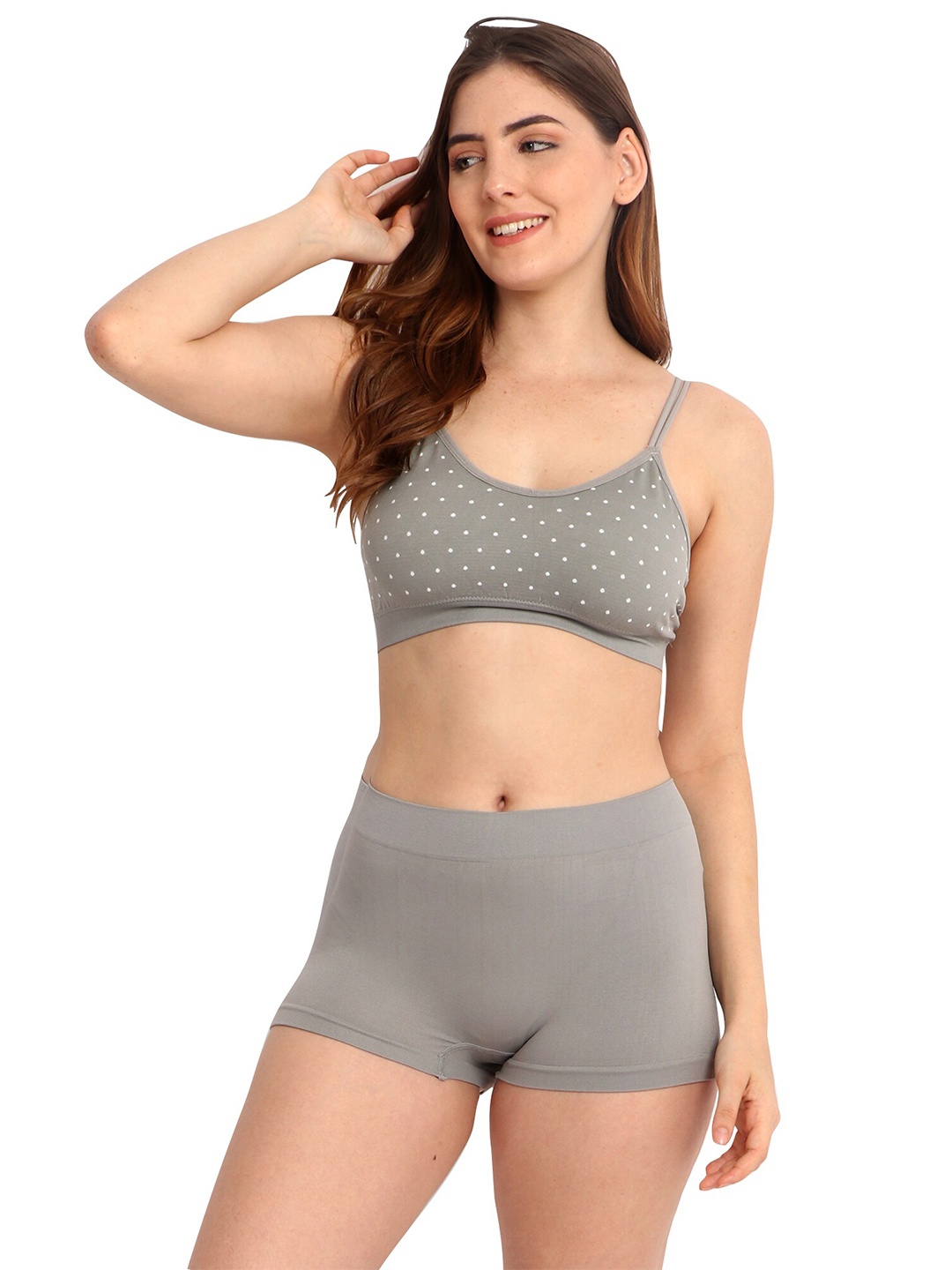

INFINIUM Printed Lightly Padded Non-Wired Dry Fit Full Coverage Bra, Grey