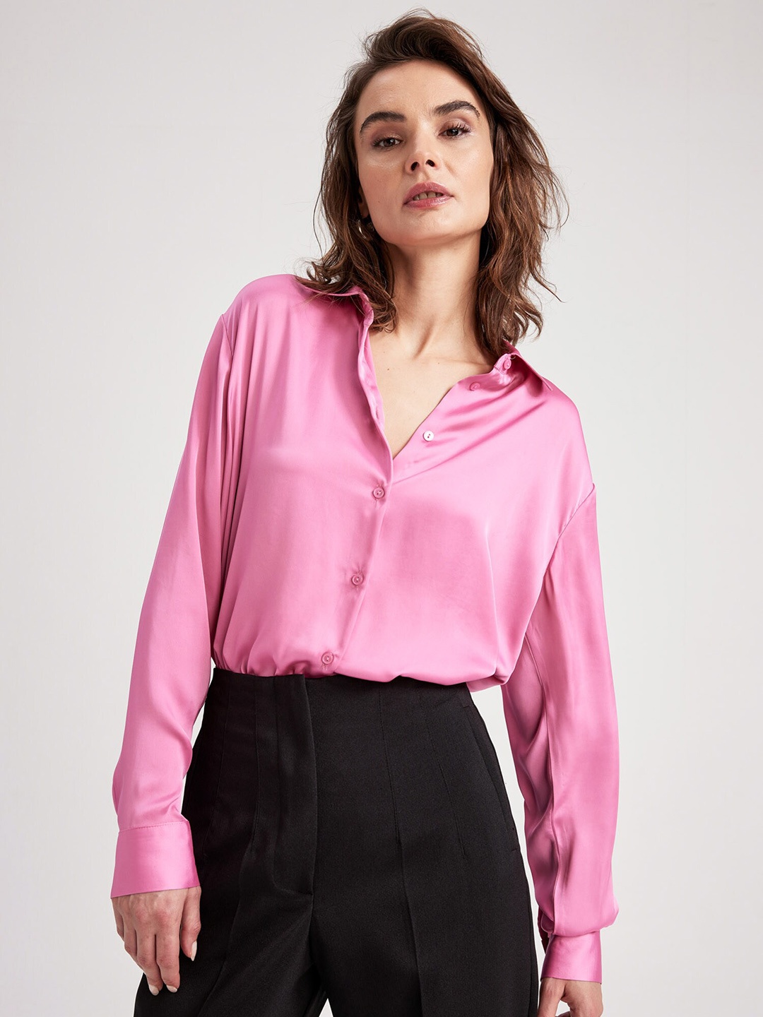 

DeFacto Spread Collar Long Sleeves Casual Shirt, Pink