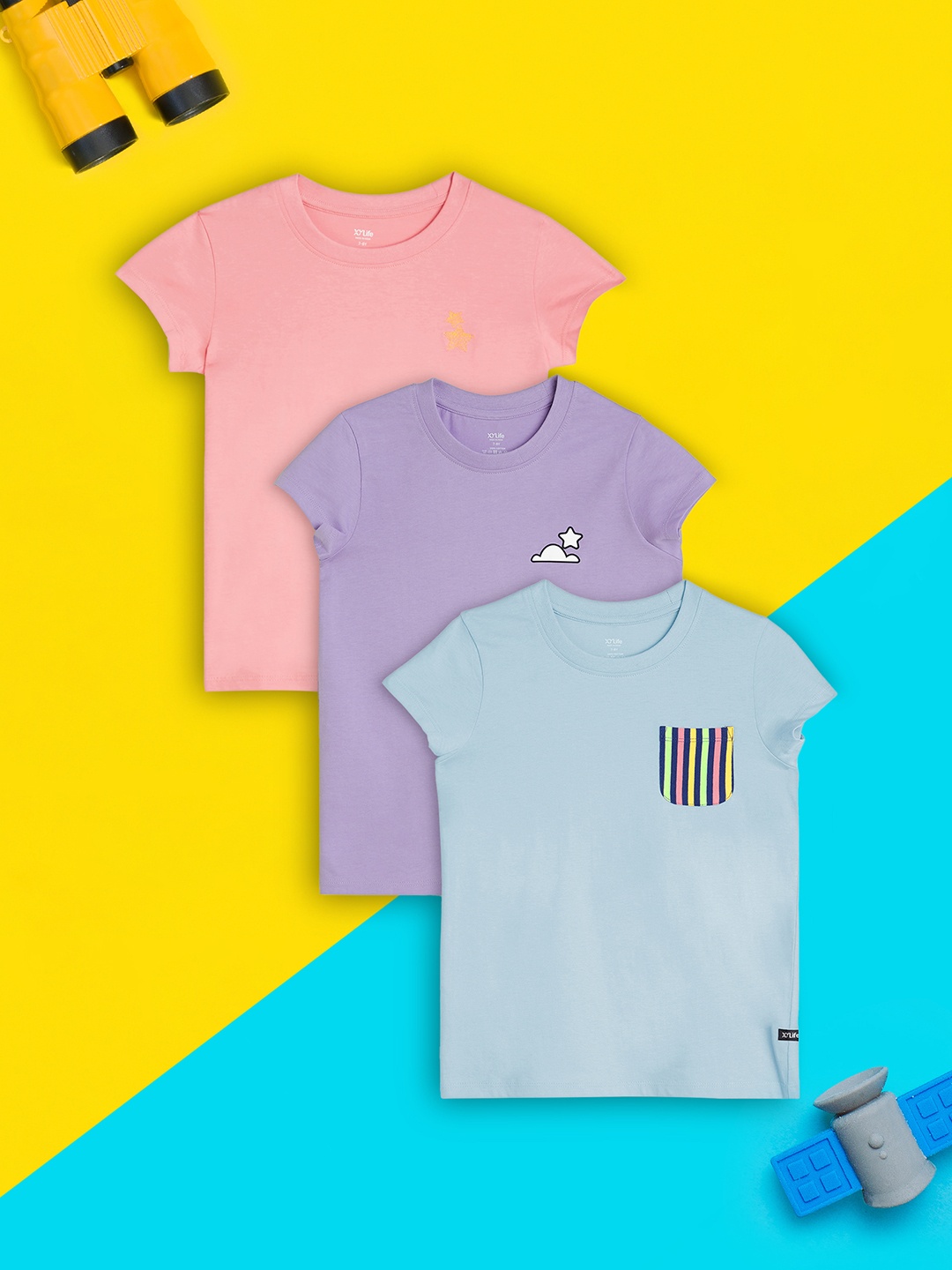 

XY Life Girls Pack of 3 Intelliease Combed Cotton Playmate T-shirt, Pink