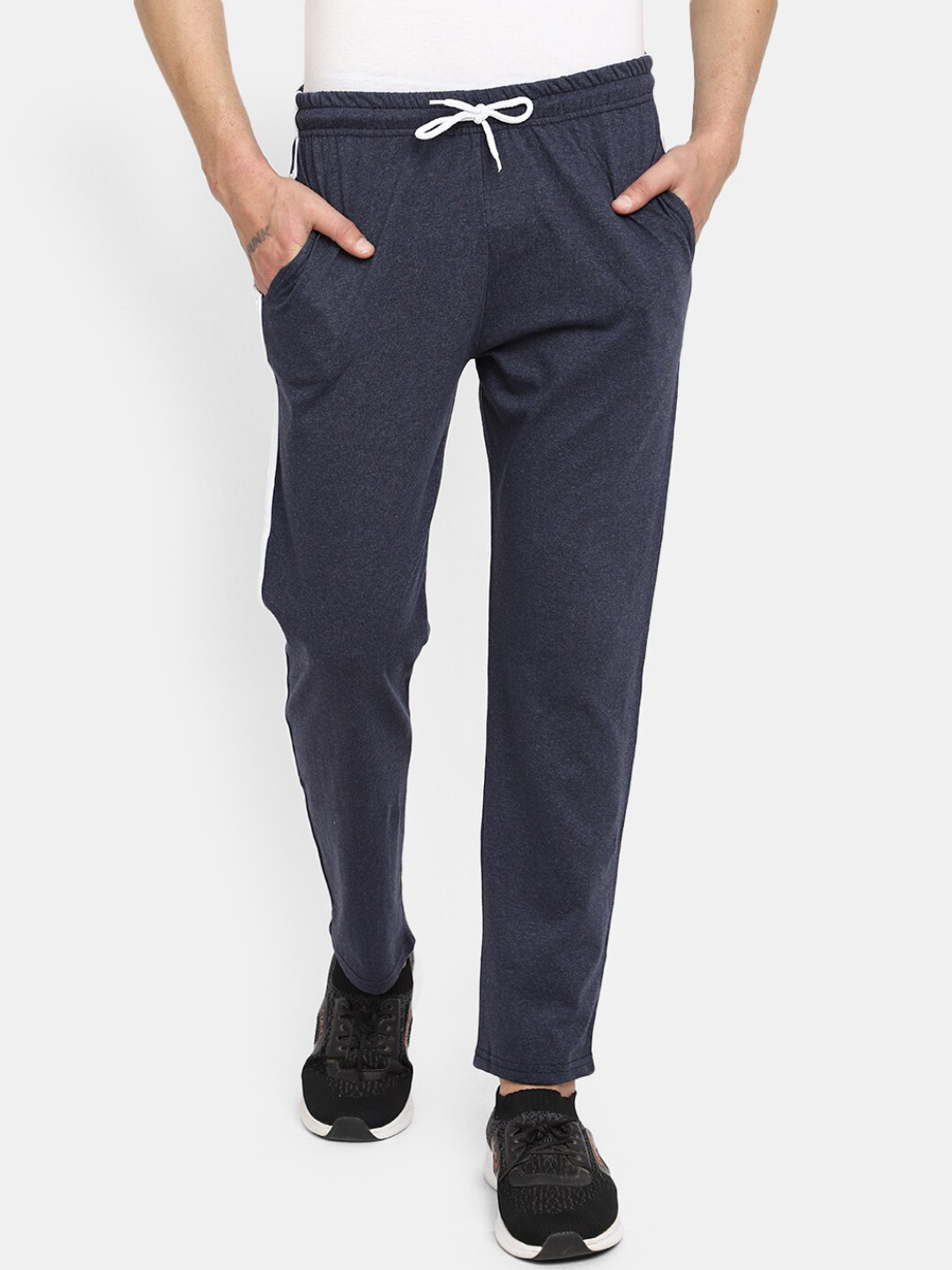 

V-Mart Men Regular Fit Mid-Rise Cotton Track Pant, Navy blue
