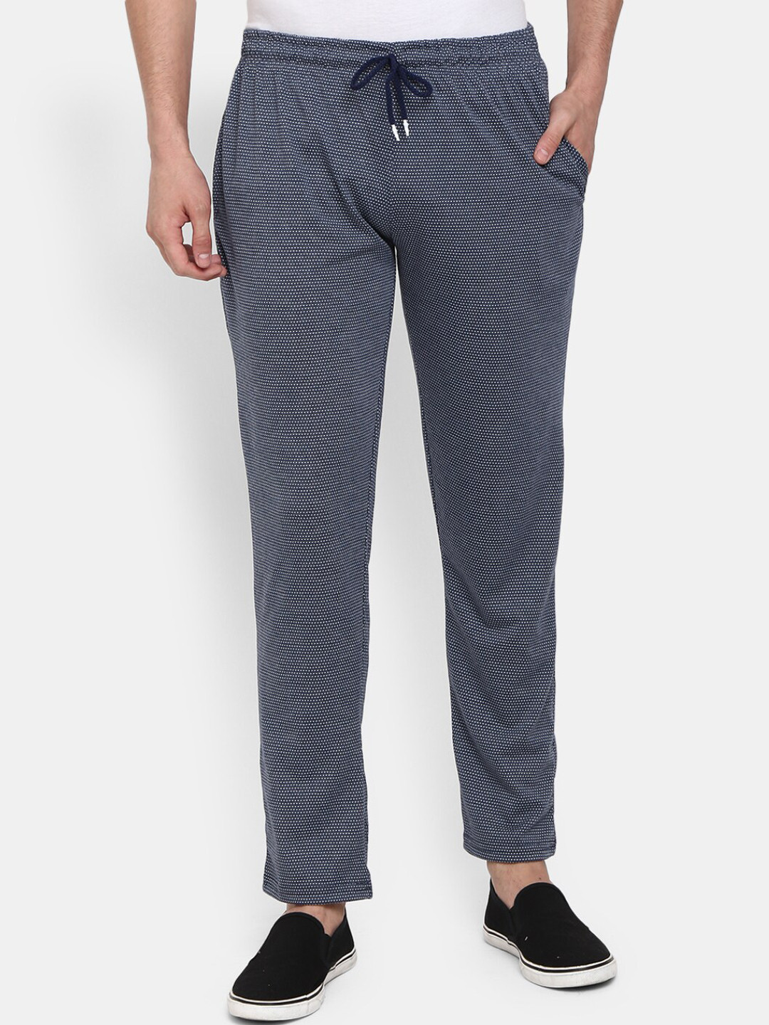 

V-Mart Men Printed Regular Fit Mid-Rise Cotton Track Pant, Navy blue