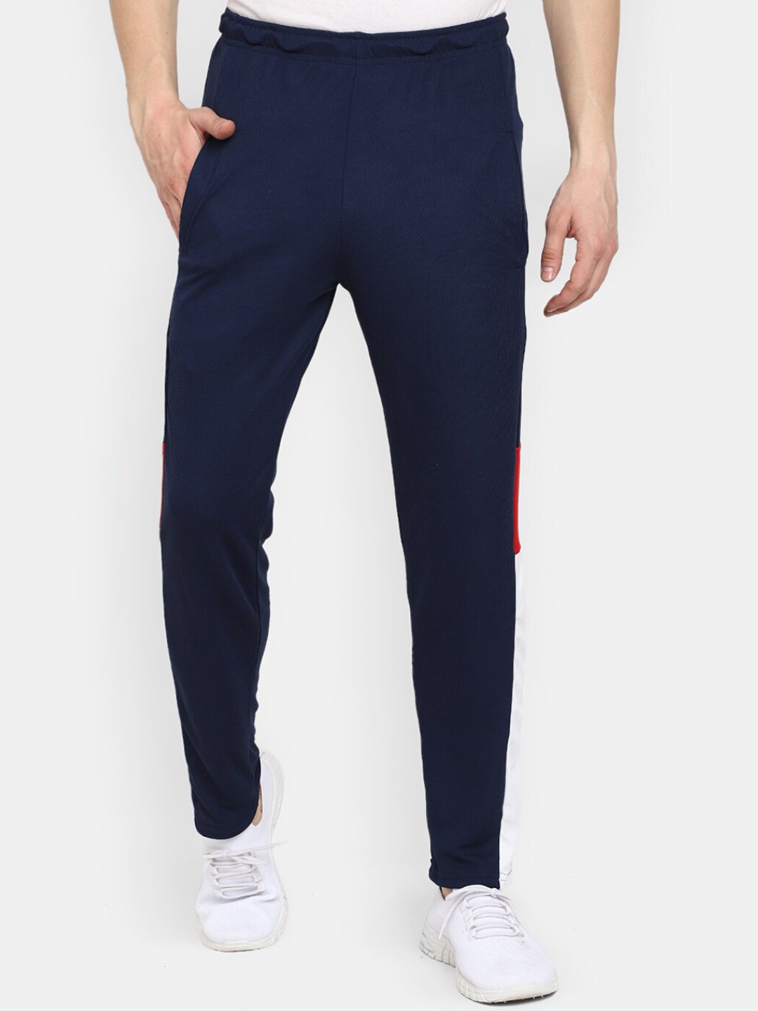 

V-Mart Men Regular Fit Colourblocked Track Pants, Navy blue
