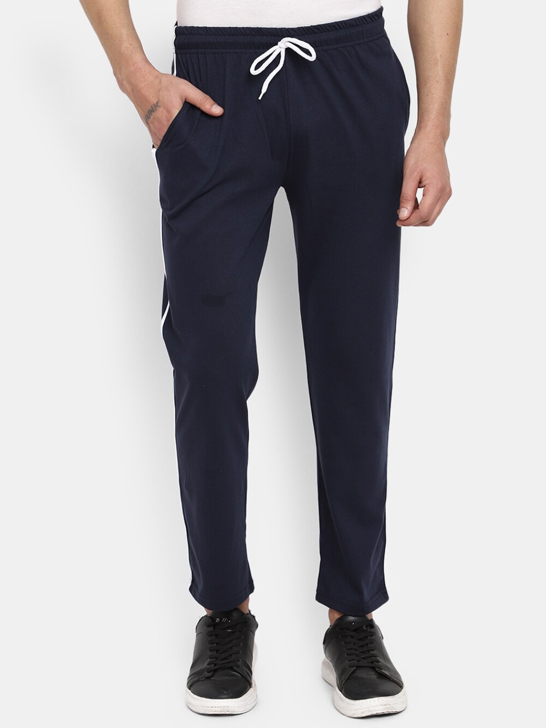 

V-Mart Men Regular Fit Cotton Track Pants, Navy blue