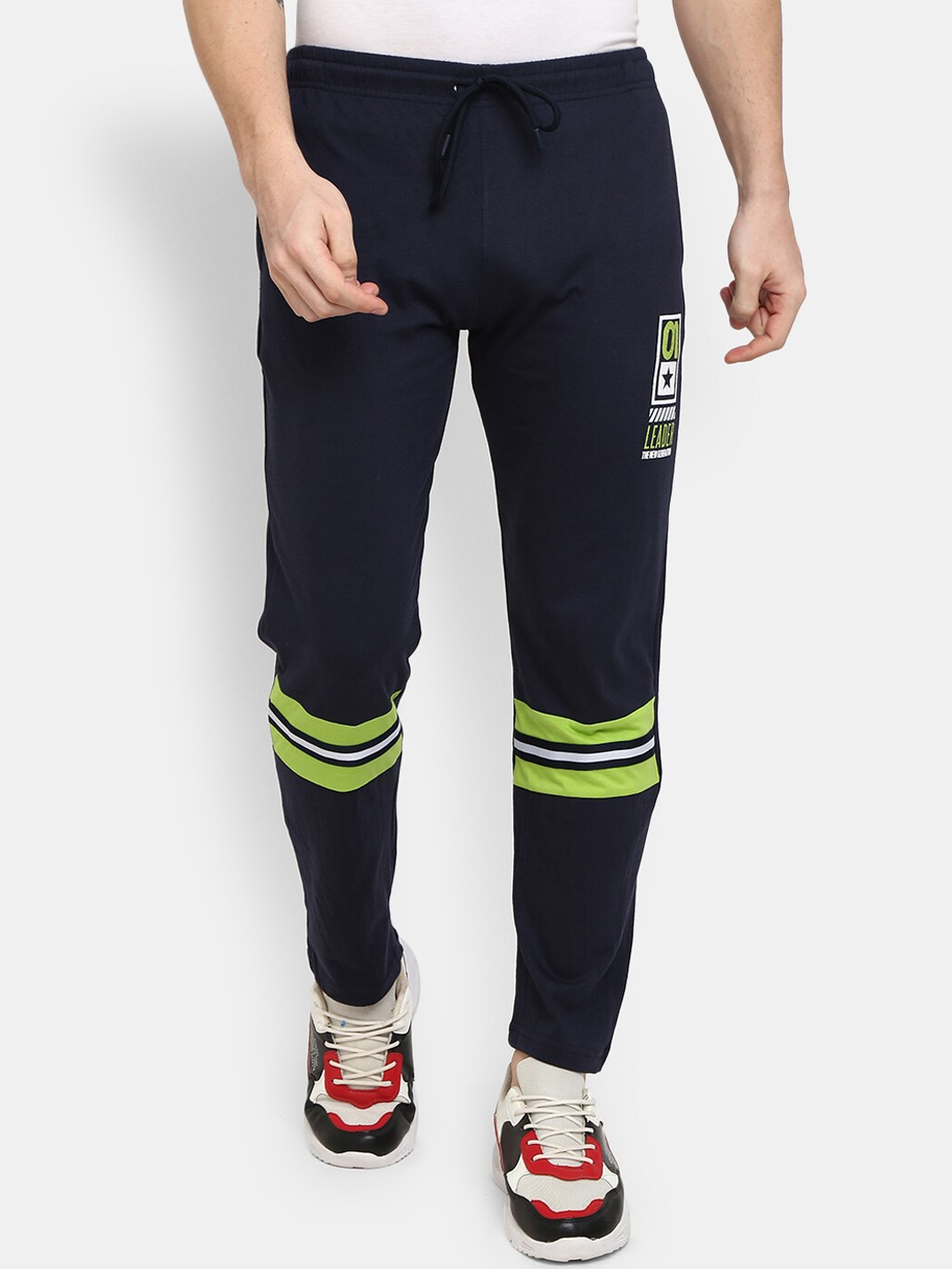 

V-Mart Men Regular Fit Cotton Track Pants, Navy blue