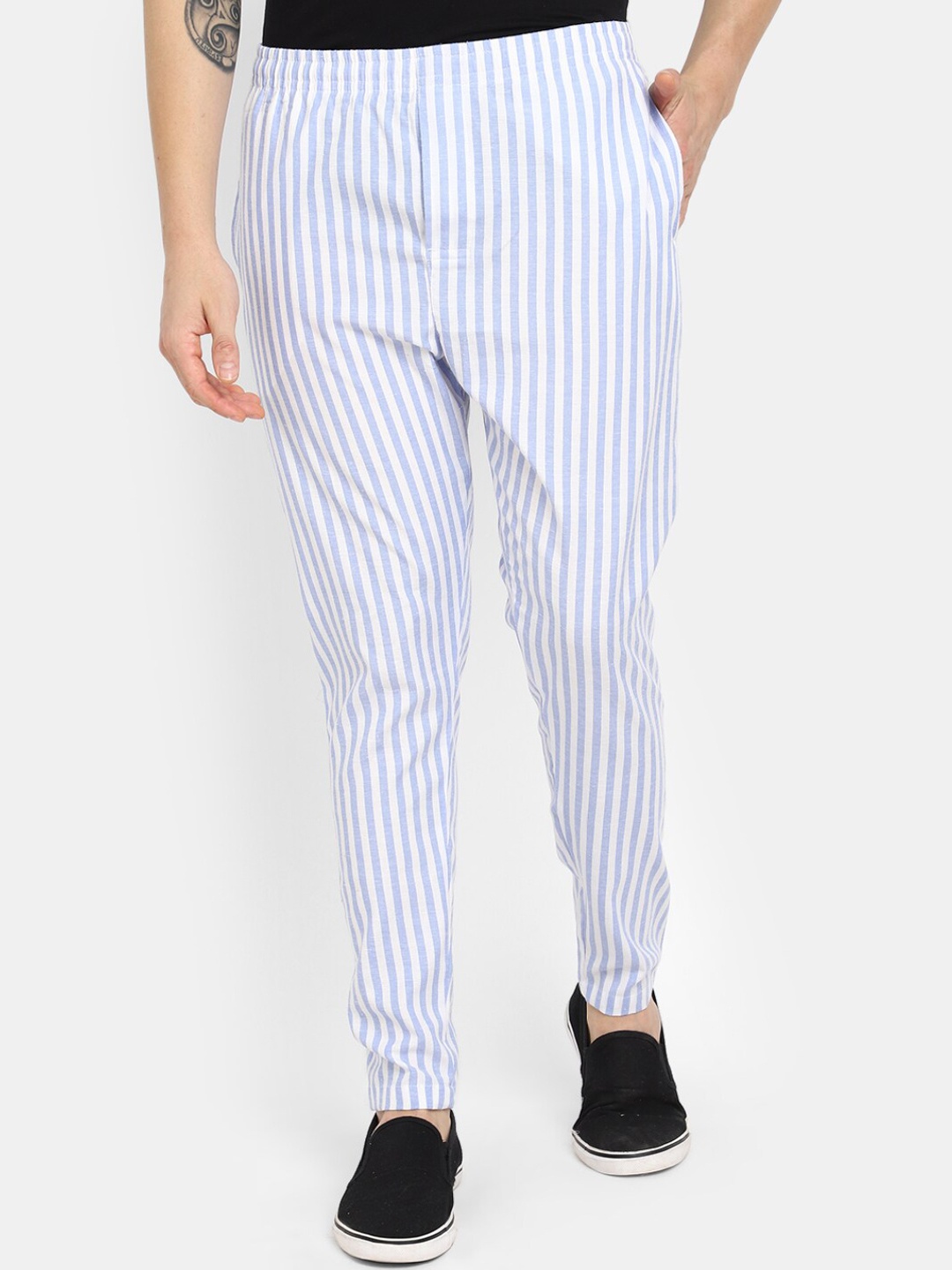

V-Mart Men Regular Fit Striped Cotton Track Pants, White