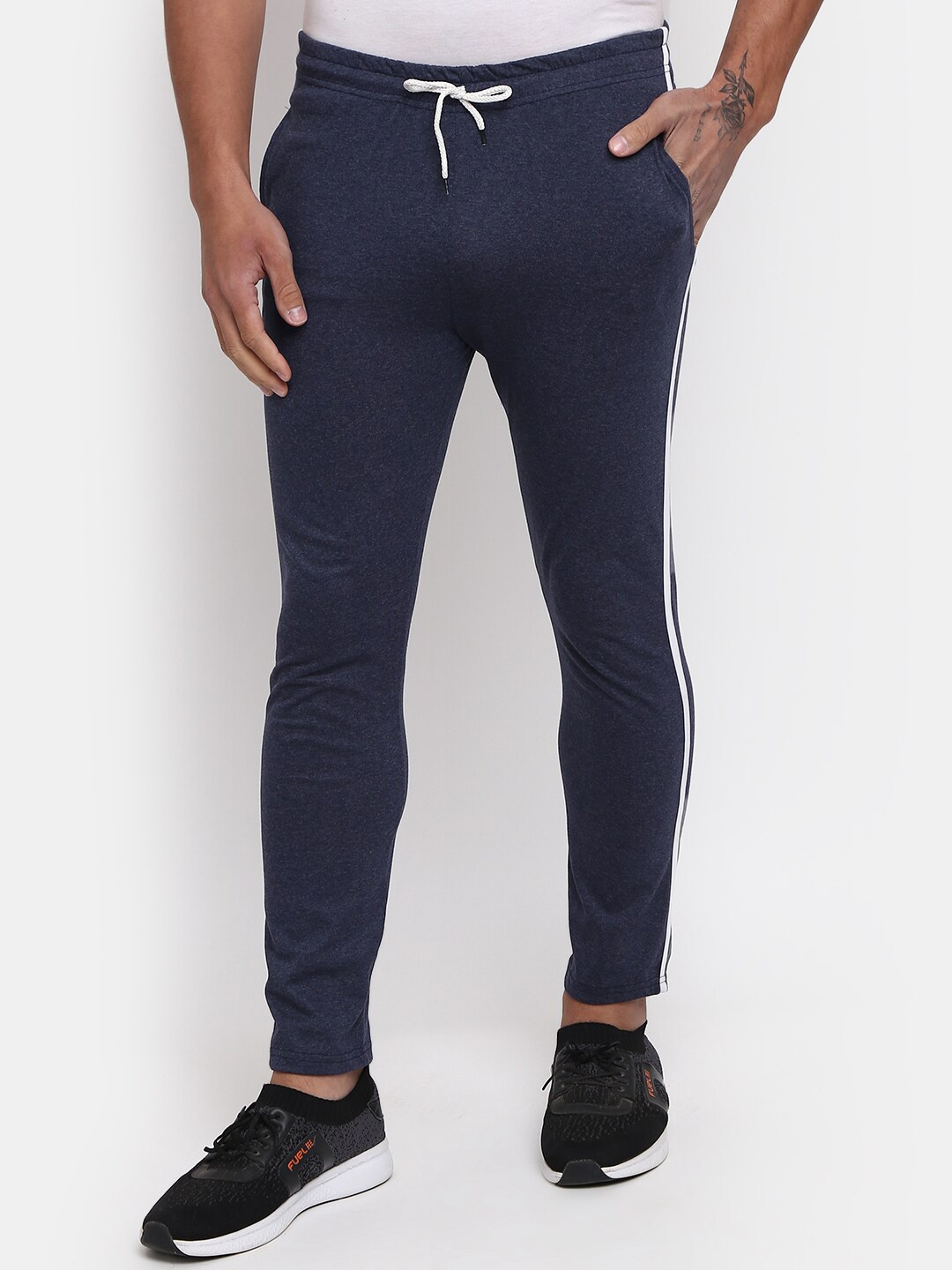 

V-Mart Men Regular Fit Cotton Track Pants, Navy blue