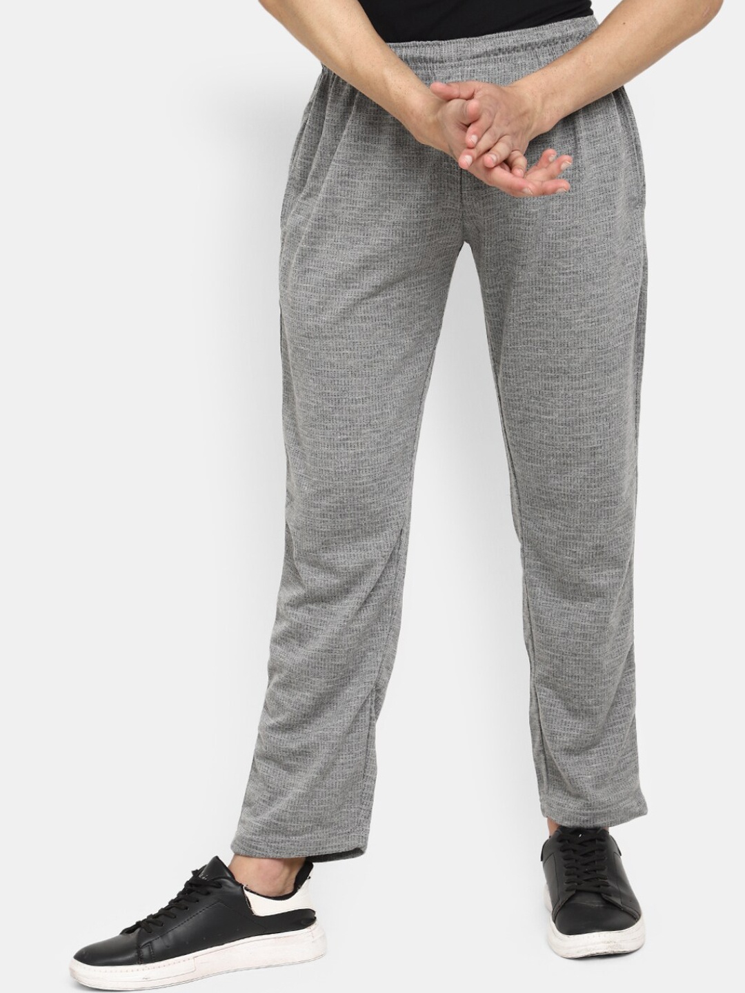 

V-Mart Men Self Design Cotton Track Pants, Grey