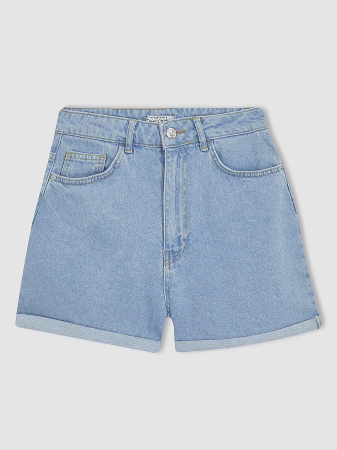

DeFacto Women Mid-Rise Pure Cotton Denim Shorts, Blue