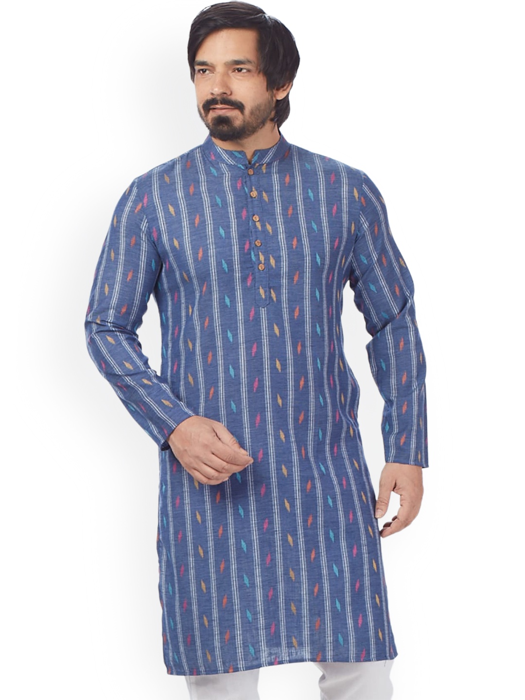 

Blacksmith Geometric Woven Design Jacquard Cotton Kurta, Blue