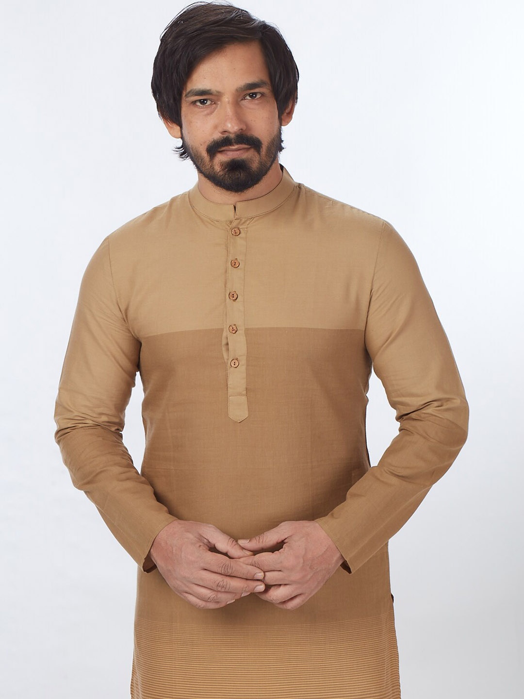 

Blacksmith Striped Jacquard Cotton Straight Kurta, Brown