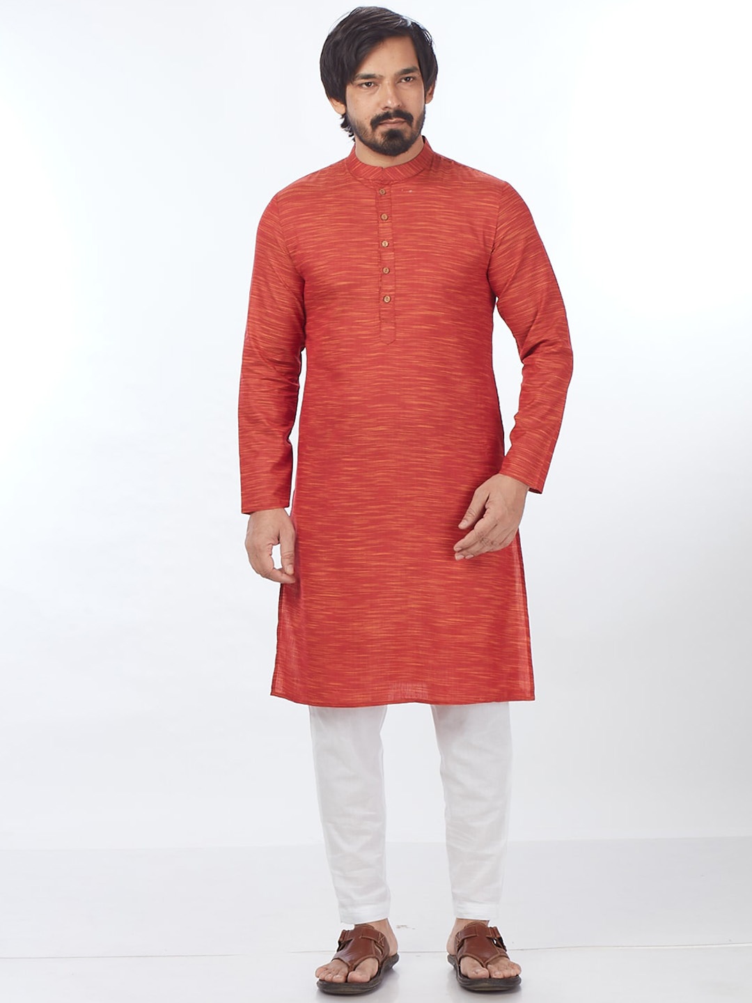

Blacksmith Geometric Woven Design Jacquard Cotton Kurta, Red