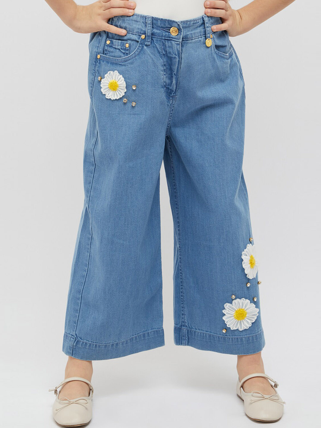

One Friday Girls Classic Pure Cotton Wide Leg Jeans, Blue