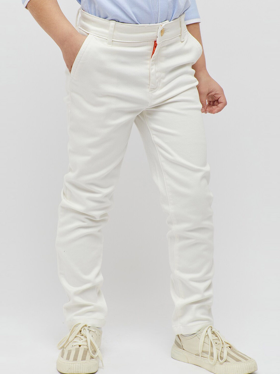 

One Friday Boys Classic Fit Mid Rise Trousers, Off white