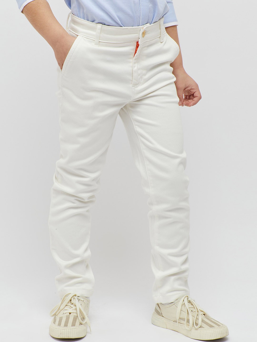 

One Friday Boys Classic Fit Mid Rise Trousers, Off white