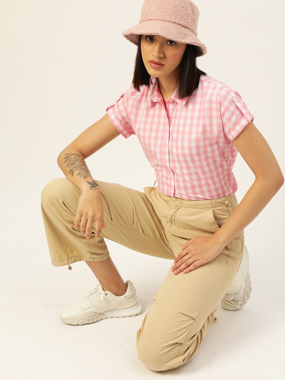 

Kook N Keech Pink Checked Cotton Top