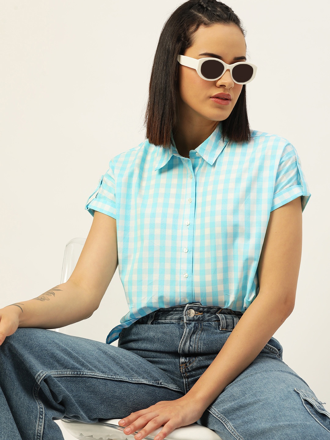 

Kook N Keech Blue Checked Cotton Top