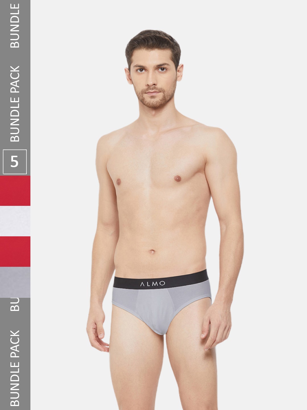 

Almo Wear Men Pack Of 5 Anti Bacterial Basic Briefs, Grey