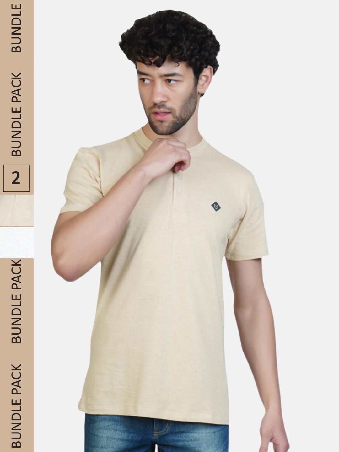 

Almo Wear Pack Of 2 Henley Neck Anti- Bacterial Cotton Casual T-shirts, Beige