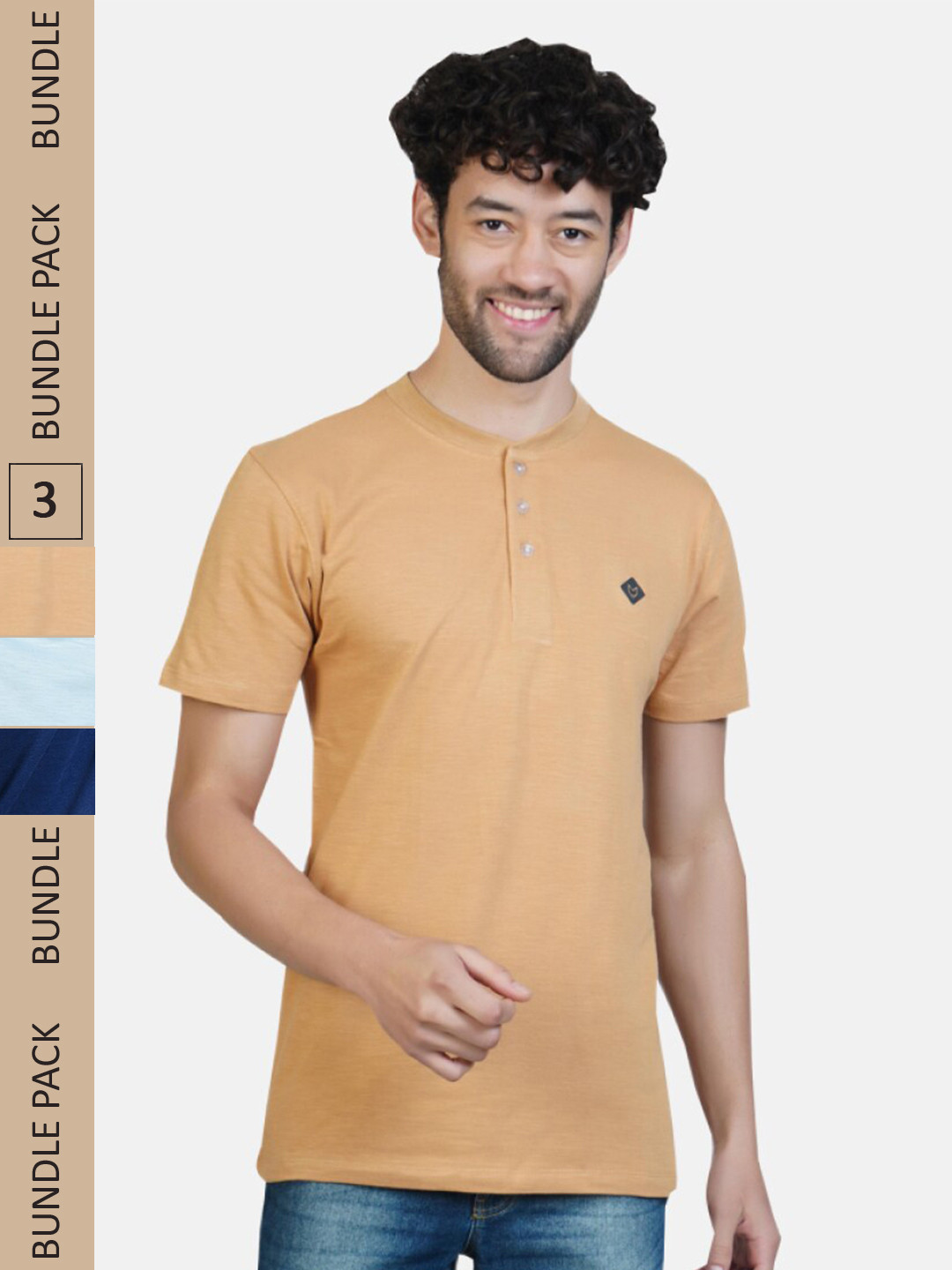 

Almo Wear Pack Of 3 Henley Neck Anti- Bacterial Cotton Casual T-shirts, Orange