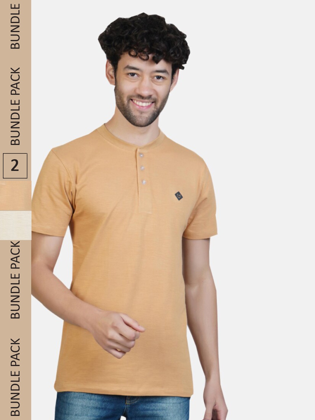 

Almo Wear Pack Of 2 Henley Neck Anti- Bacterial Cotton Casual T-shirts, Orange