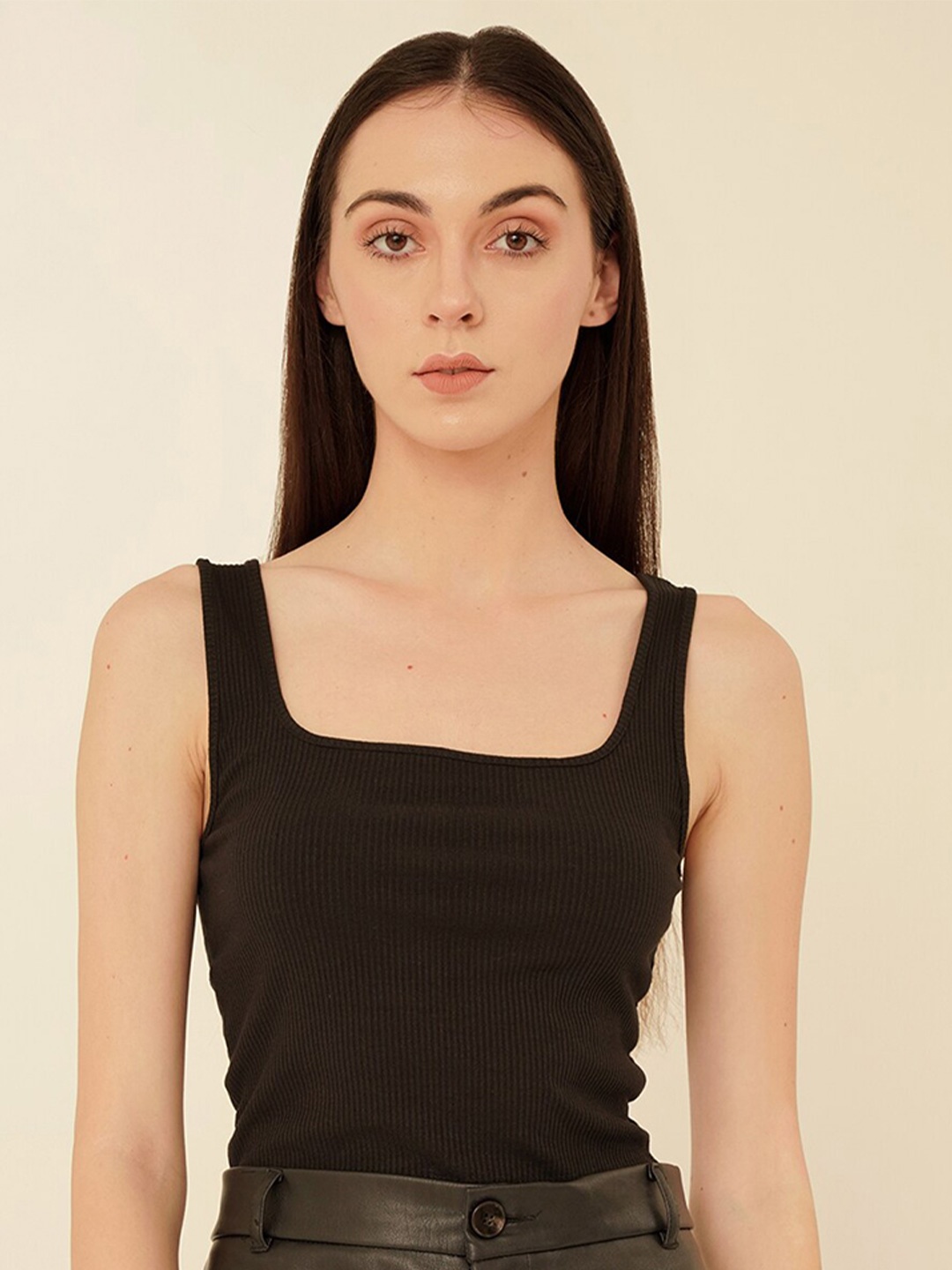 

MYWISHBAG Square Neck Sleeveless Tank Top, Brown