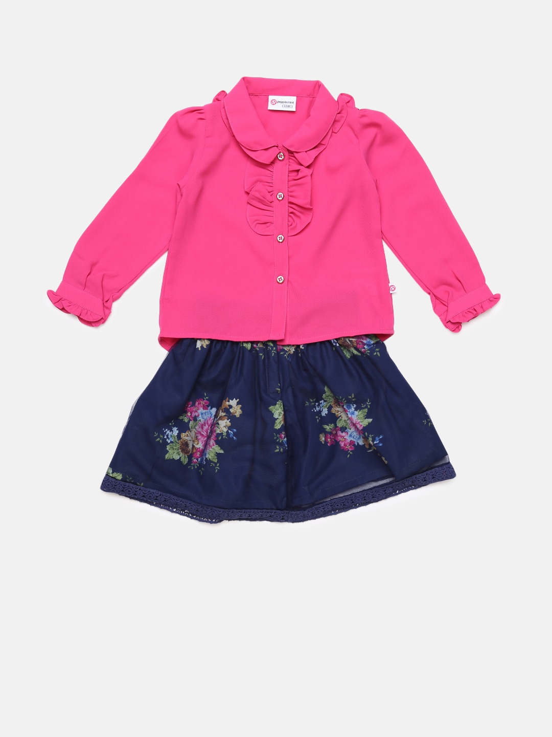 

Peppermint Girls Pink & Navy Printed Clothing Set