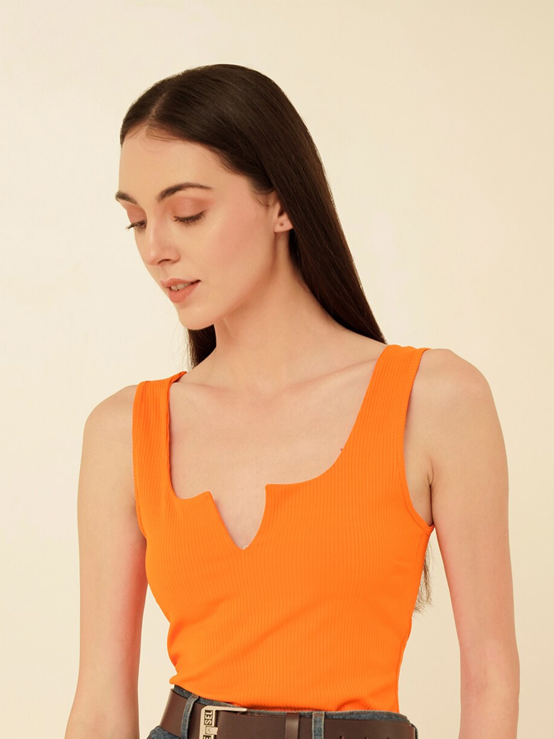 

MYWISHBAG Scoop Neck Sleeveless Fitted Top, Orange