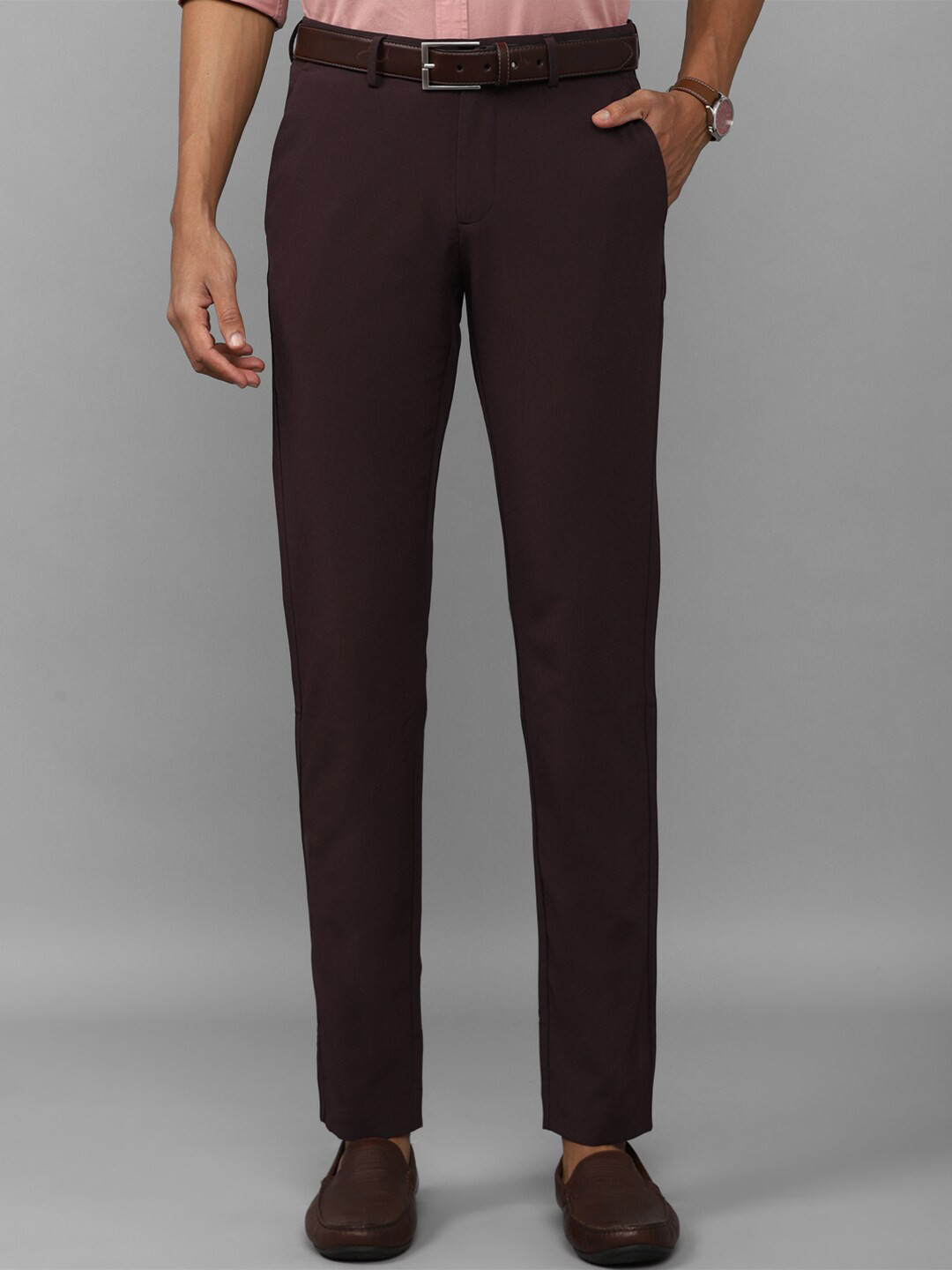 

Allen Solly Men Mid-Rise Slim Fit Plain Formal Trousers, Brown