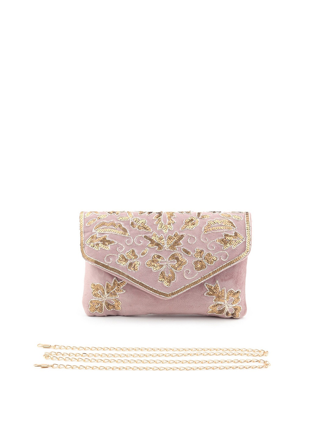 

ODETTE Embroidered Envelope Clutch With Shoulder Strap, Pink
