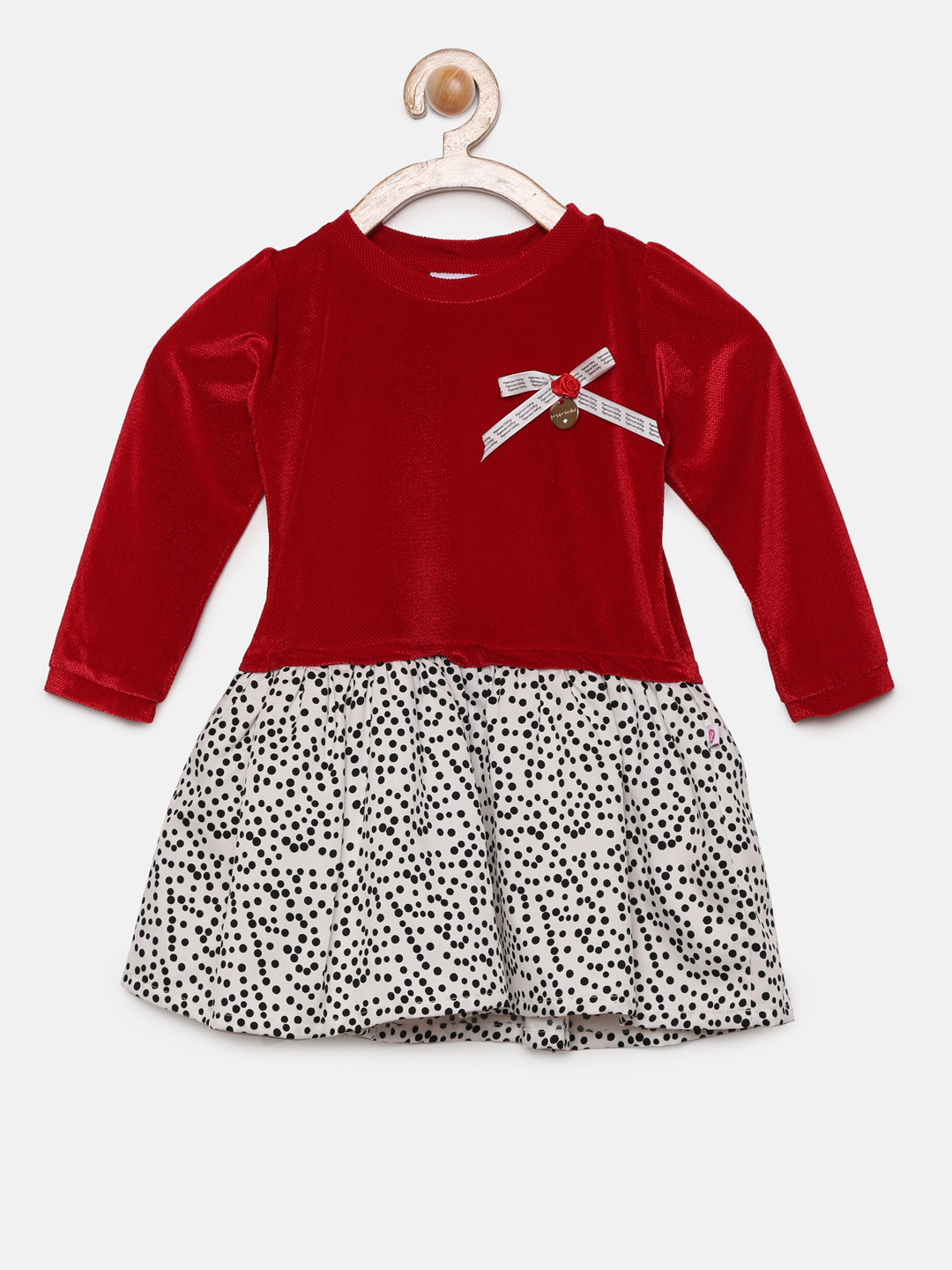 

Peppermint Girls Red & Off-White Printed Drop-Waist Dress