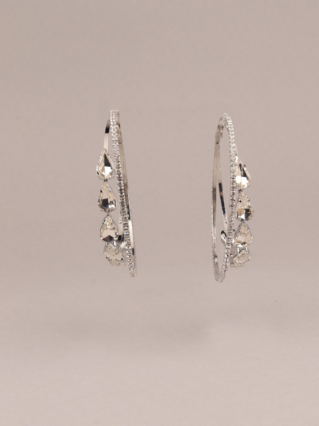 

ODETTE Silver-Plated Teardrop Design Contemporary Hoop Earrings