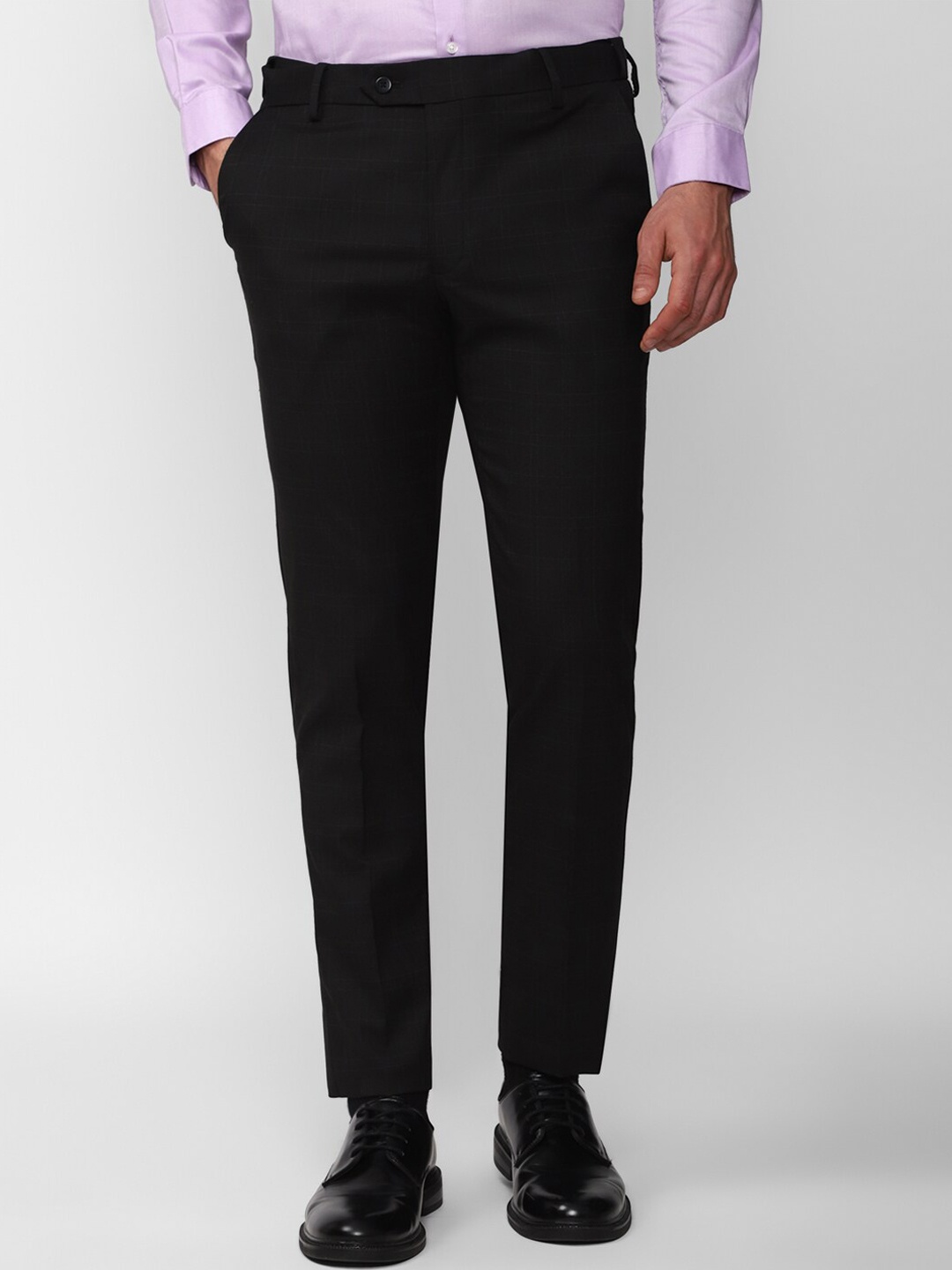 

Peter England Men Checked Mid-Rise Slim Fit Formal Trousers, Black