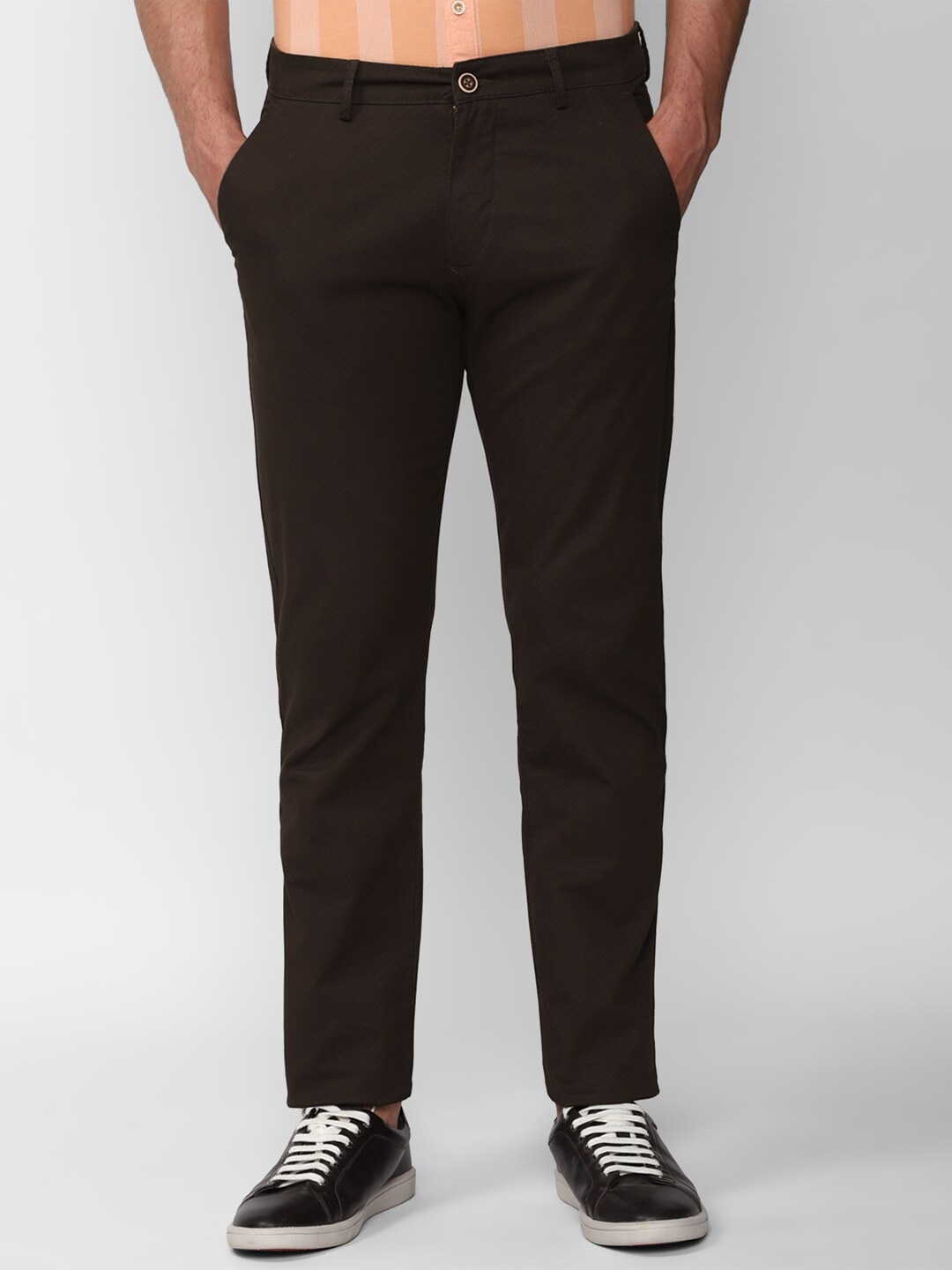 

Peter England Casuals Men Mid-Rise Slim Fit Regular Trousers, Brown