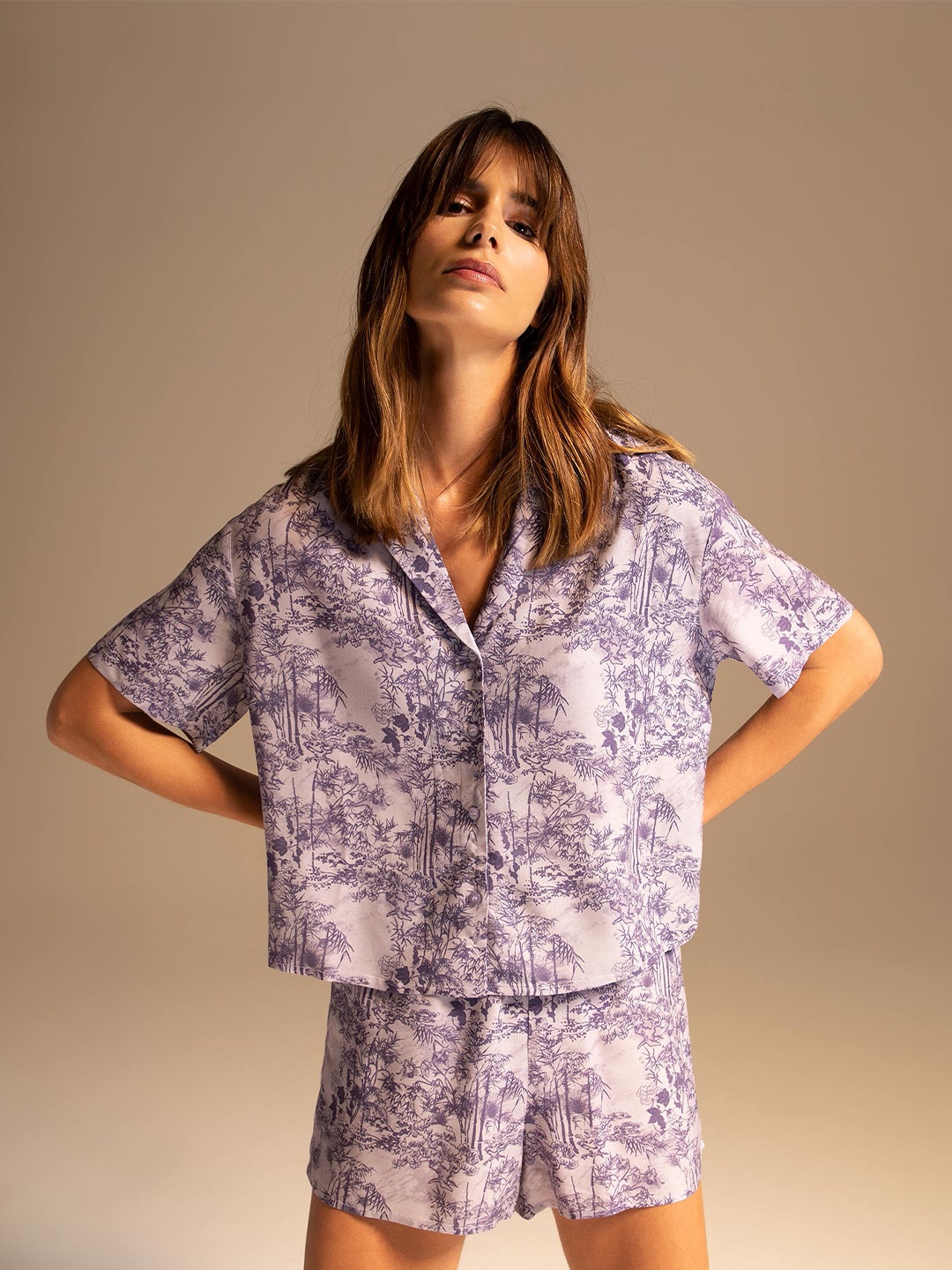 

DeFacto Floral Printed Shirt Style Top, Purple