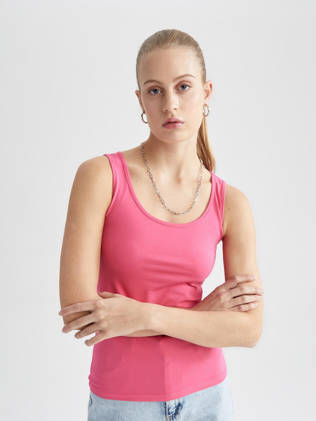 

DeFacto Scoop Neck Tank Top, Pink